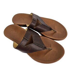 OluKai Lala Brown Leather Slip On Sandal US 6/EU 36